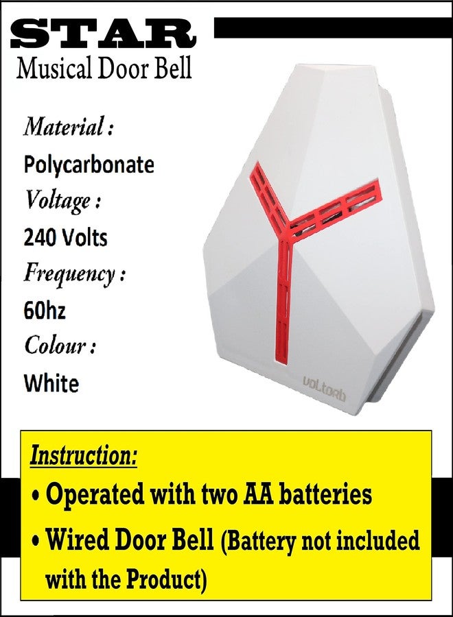 VOLtORb - Star Musical Model - GAYATRI Mantra Tune Musical Door Bell (1 Tunes) - Matt Finish - White Color, Material Plastic - 1 Piece Wired Door Bell - Image 2
